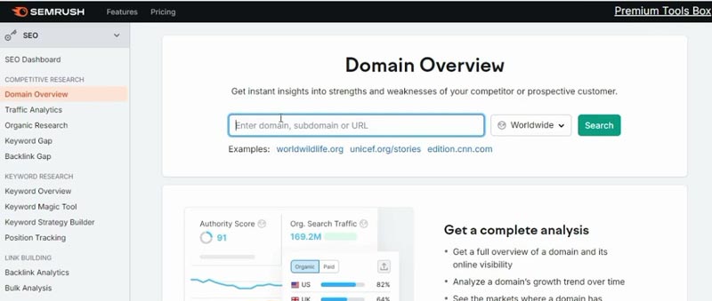ابزار سئو ابزار سمراش Domain Overview